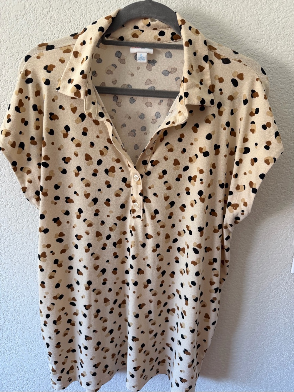LuLaRoe Beige Animal Print Button-Down Polo
